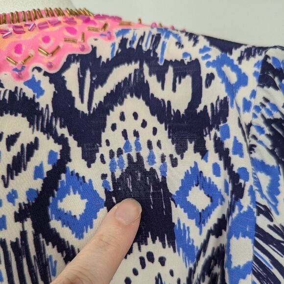 Lilly Pulitzer Beaded 100% Silk Pink Blue Renato Dinner Tunic Oh My Cod Large - Picture 14 of 15